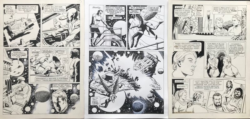 Al Mc Williams, Flash Gordon n° 39 triptique final non publié - Planche originale