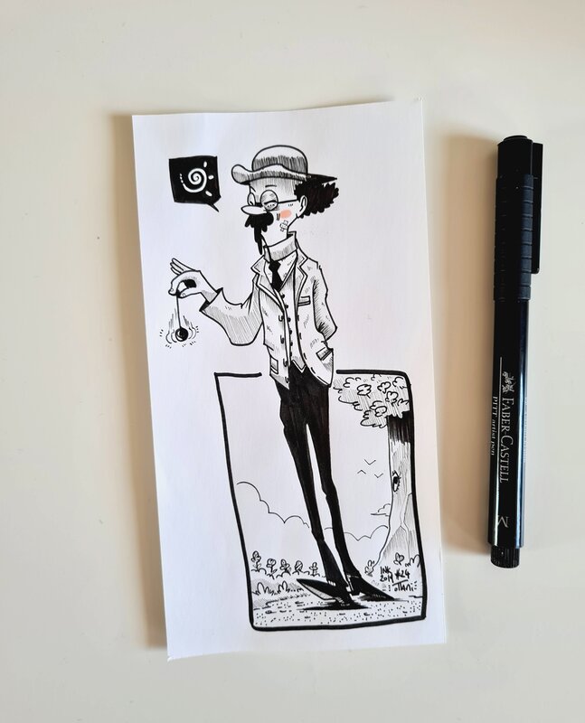 En vente - oTTami, Dessin original de l'Inktober 2019 : Professeur Tournesol - Illustration originale