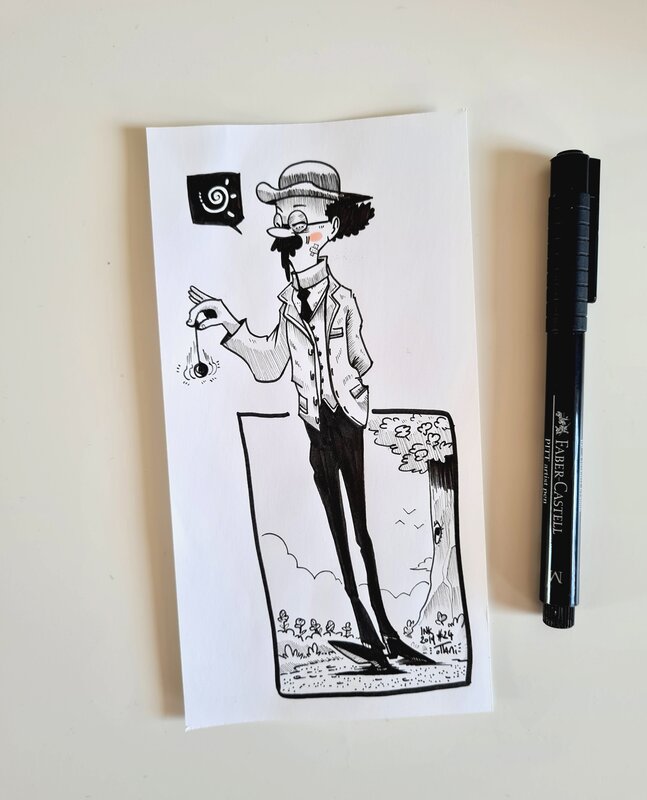 For sale - oTTami, Dessin original de l'Inktober 2019 : Professeur Tournesol - Original Illustration