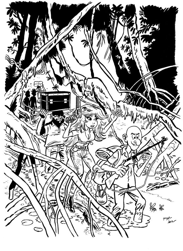 Toni Radev, Rubby Bombard & Max Débris hommage à Yves Chaland et Dragan de Lazare - Illustration originale