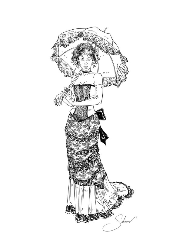 Margot à l'ombrelle par Paul Salomone - Illustration originale