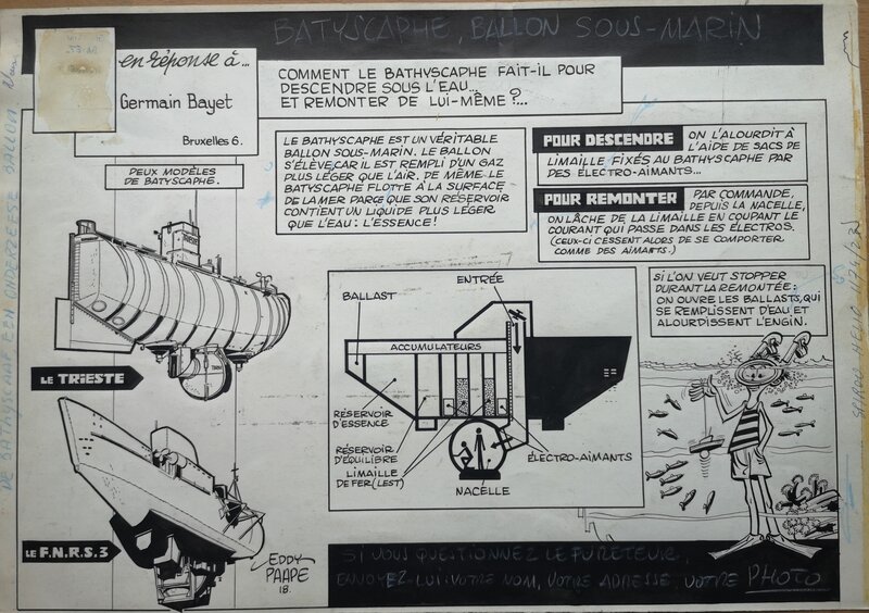 Eddy Paape, Rubrique du Fureteur : le bathyscaphe (journal Spirou, 1960) - Planche originale