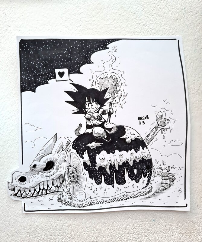 En vente - oTTami, Dessin original de l'Inktober 2018 : Dragon Ball Son Goku - Illustration originale