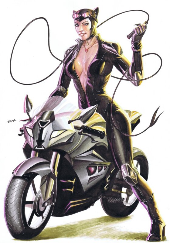 Edson Novaes, Catwoman sur sa moto - Original Illustration