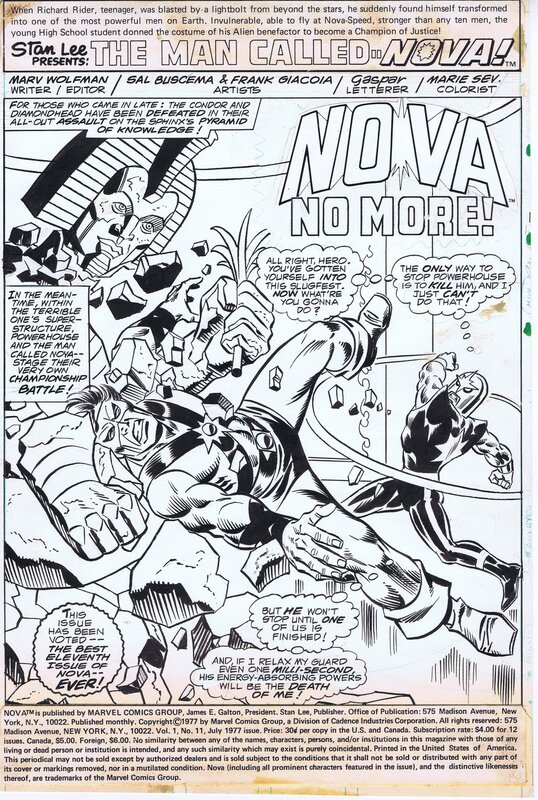 Sal Buscema, Frank Giacoia, Nova 11 TItle Splash, 1977 - Œuvre originale