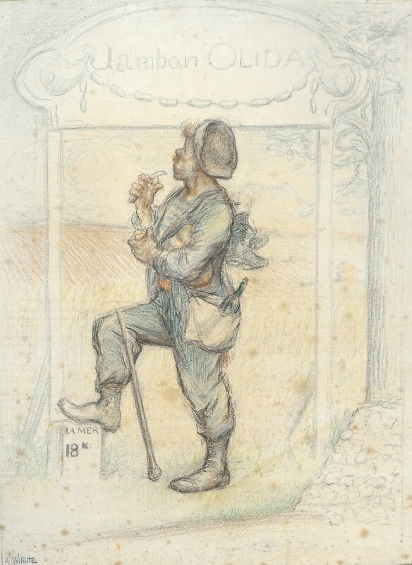 Projet de publicité pour le jambon OLIDA by Adolphe Willette - Illustration