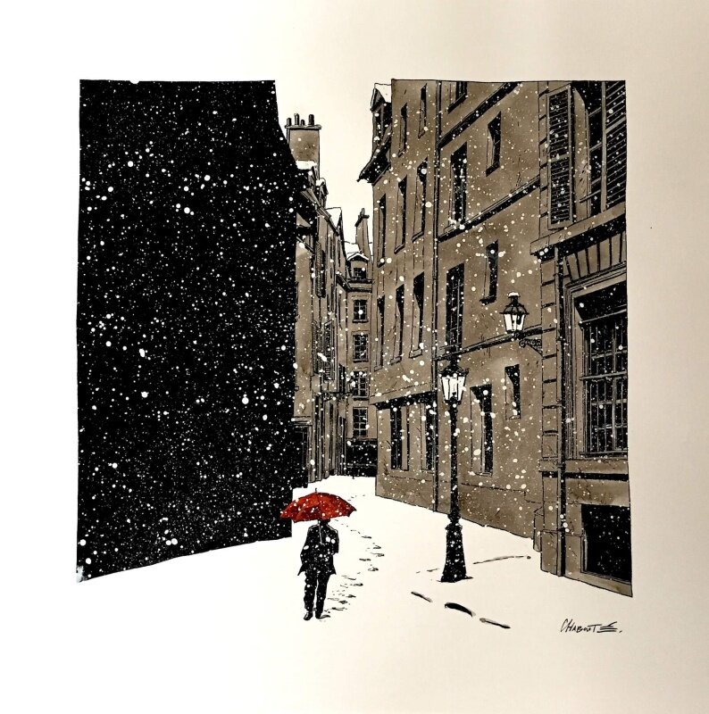Parapluie rouge by Christophe Chabouté - Original Illustration