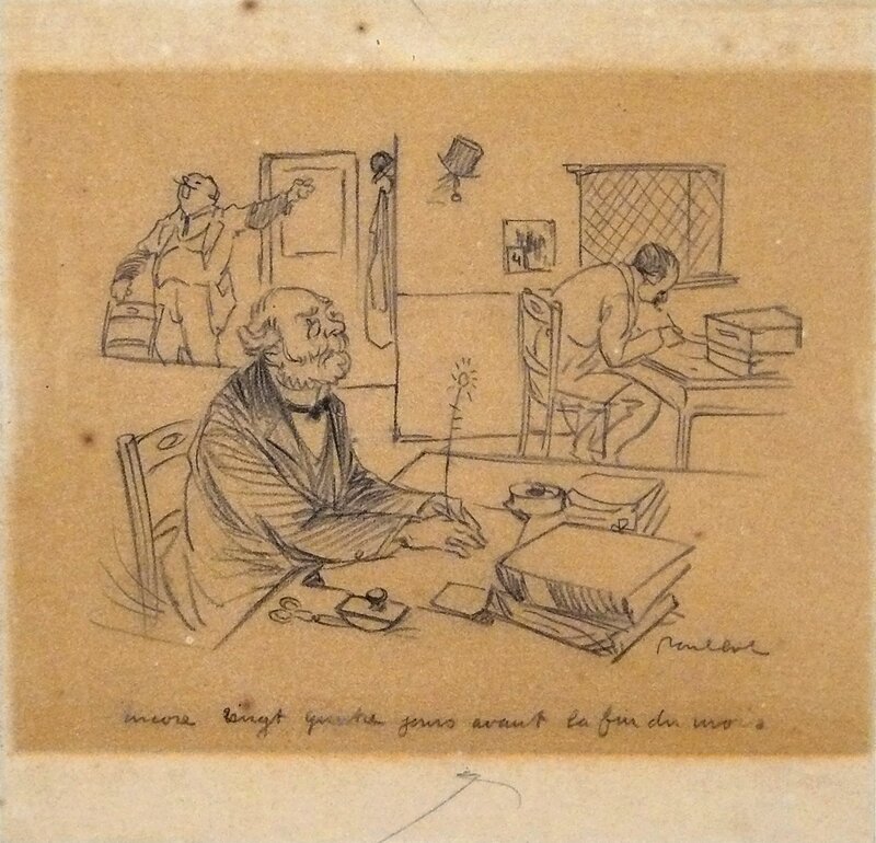 Francisque Poulbot, Glorification du travail de bureau - Original Illustration