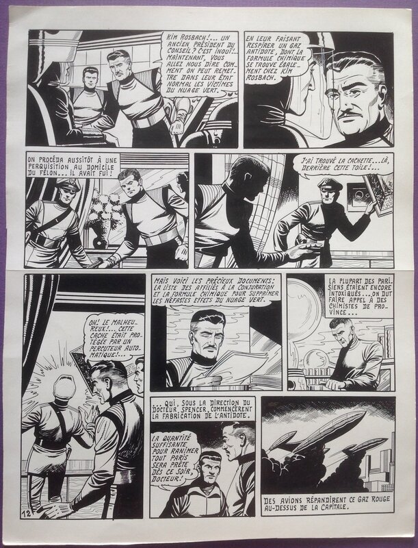 Raoul Giordan, Robert Giordan, Robert Lortac, Giordan Planche Originale 12 de Meteor 90 La Terre est Folle - Bd Artima 1960 - Planche originale