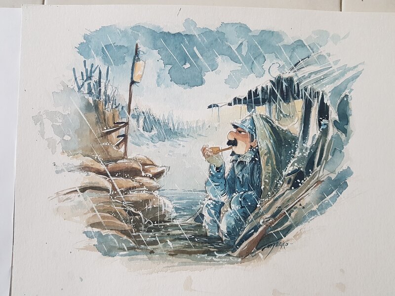 Marko, Soldat dans tranchée 1914 (bd les Godillots ) - Original Illustration