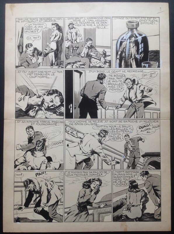 Chott Fantax 27 Planche Originale 3 N&B et Lavis . Éo Pierre Mouchot 1948 . - Comic Strip