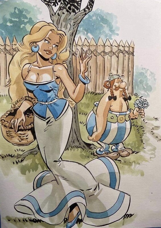 Felix Meynet Obelix et Falbala - Original Illustration
