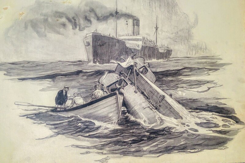 Harry H.A. Burne, Jack O'Donnell, How they Act in a Sunken Submarine. Sea Rescue. - Planche originale