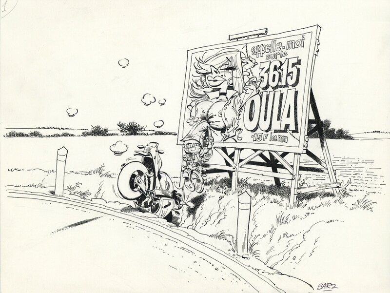Bar2, L’Encyclopédie Imbécile de la Moto - 3615 Oula (Joe Bar Team) - Illustration originale