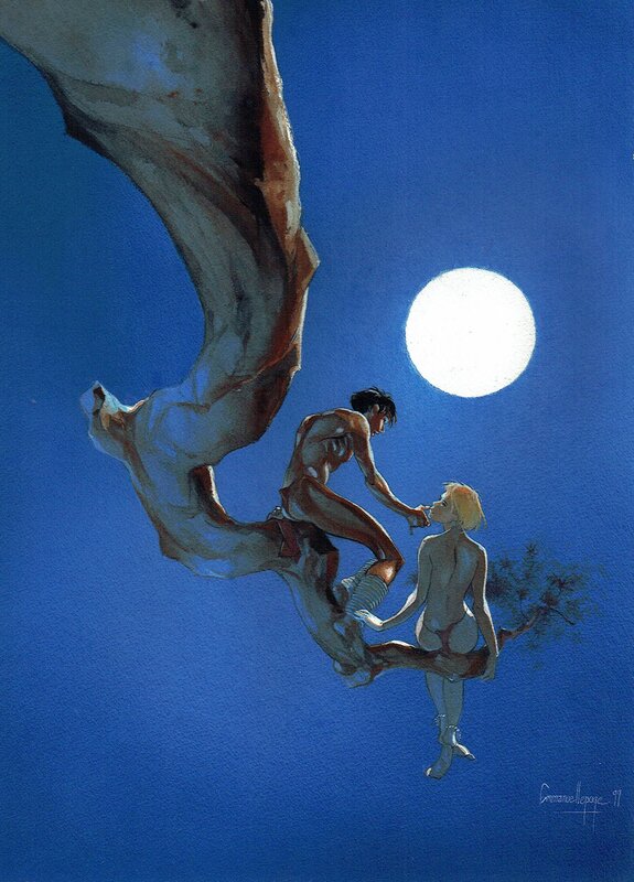 Emmanuel Lepage, Entre terre et ciel, perdus dans la canopée. - Original Illustration