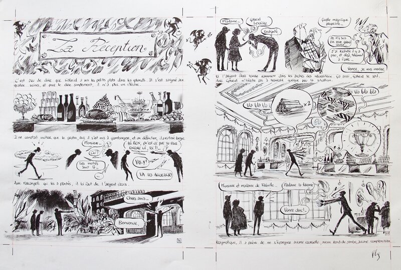 En vente - Pierre-Henry Gomont, Malaterre - la Réception - planches 76 et 77 - Planche originale