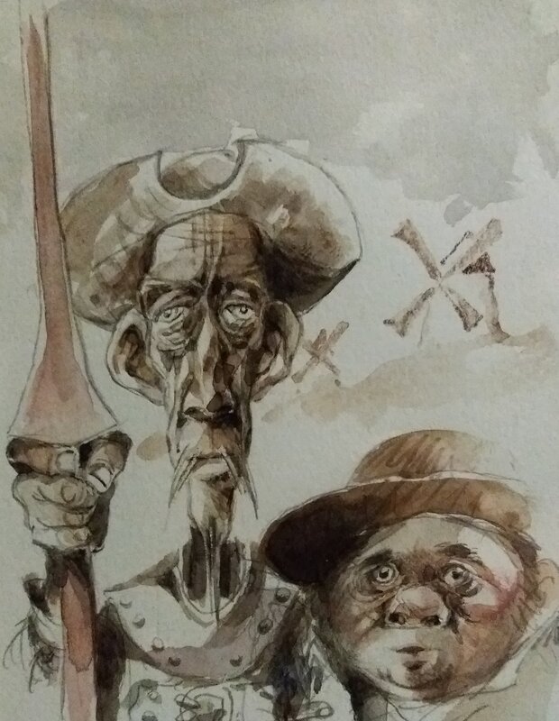 René Hausman, Don Quijote & Sancho - Illustration originale