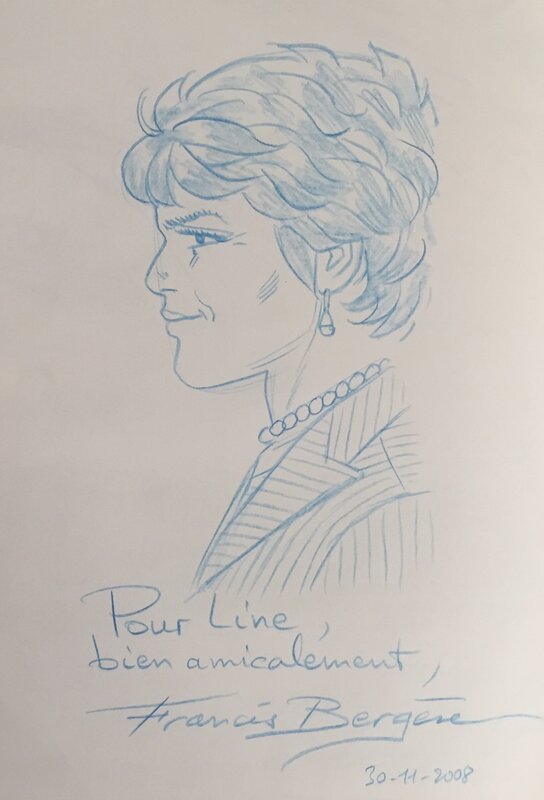 Dédicace de Bergèse au crayon bleu pour Buck Danny - Sketch