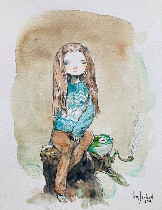 Tony Sandoval, Jeune FILLE ET  CRAPAUD - Illustration originale