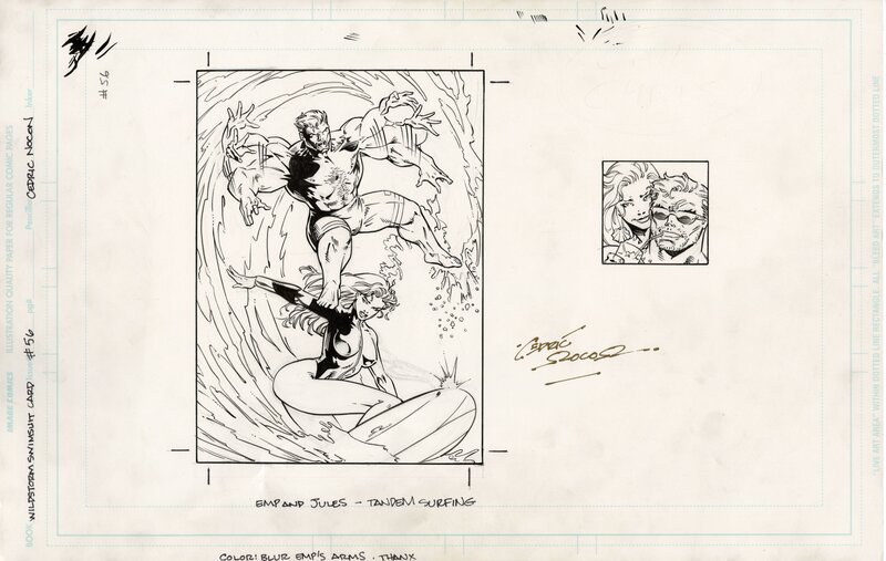 Cedric Nocon, Wildstorm Swimsuit #56 : Emp & Julie - Tandem Surfing - Illustration originale