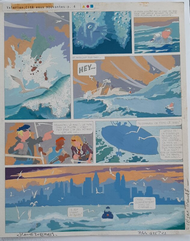 Evelyne Tran-Lê, Jean-Claude Mézières, Pierre Christin, Valérian. La cité des eaux mouvantes. Bleu de la planche 4 - Color guide