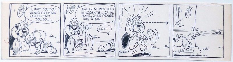 Gotlib, Henri Dufranne, Gai-Luron strip fléchettes - Planche originale