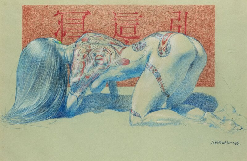 Femme au naja. by Liberatore - Original Illustration