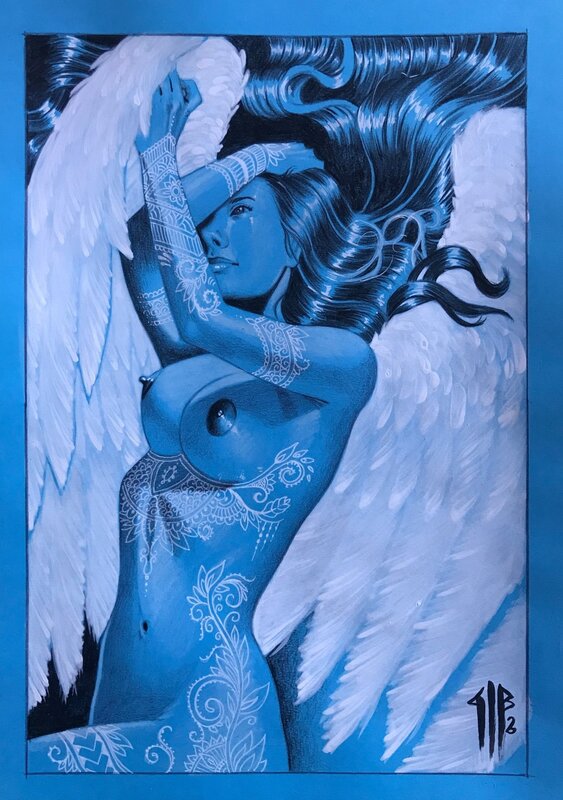 Philippe Bringel, Fille tatouée - le rêve de l'ange - Original Illustration