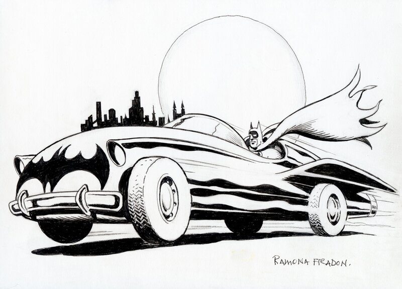 Batmobile par Ramona Fradon - Planche originale