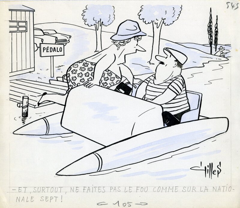 Gilles, Le Pédalo de la Mort. - Original Illustration
