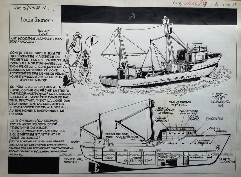 Eddy Paape, Rubrique du Fureteur : le thonier (journal Spirou, 1962) - Planche originale