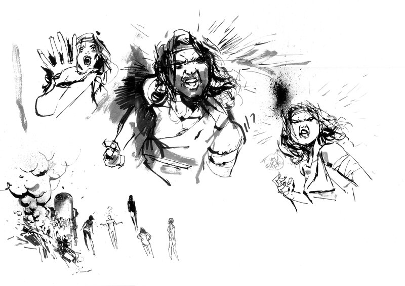 3 angry girls par Ashley Wood - Illustration originale