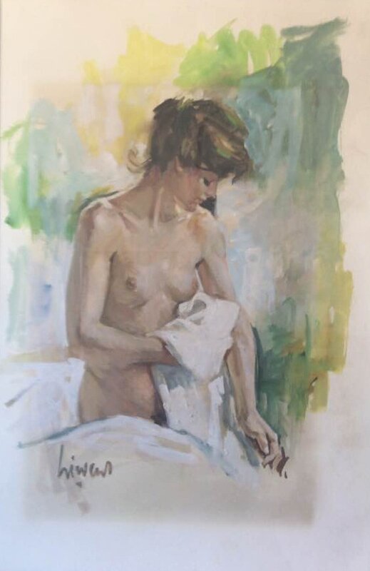 Henri Lievens, Sylvie au bain (marabout mademoiselle) - Original Illustration
