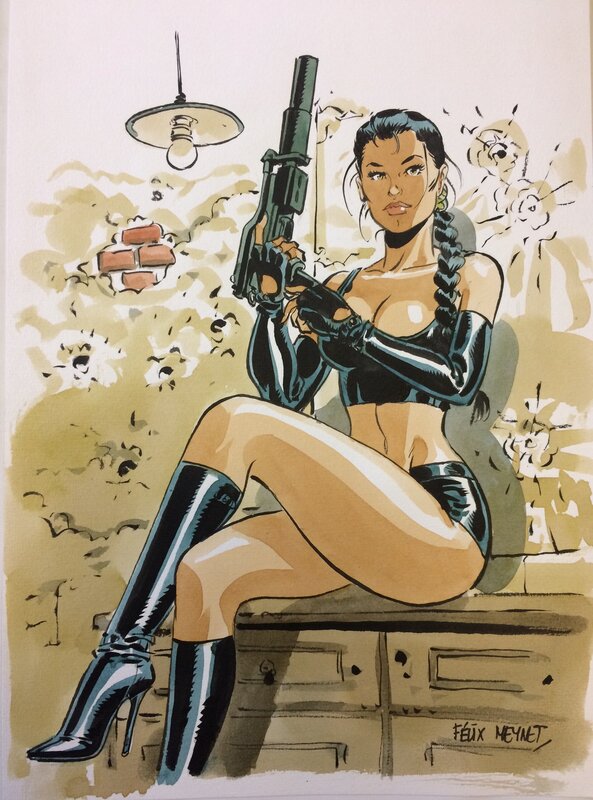 She got big guns by Félix Meynet - Original Illustration