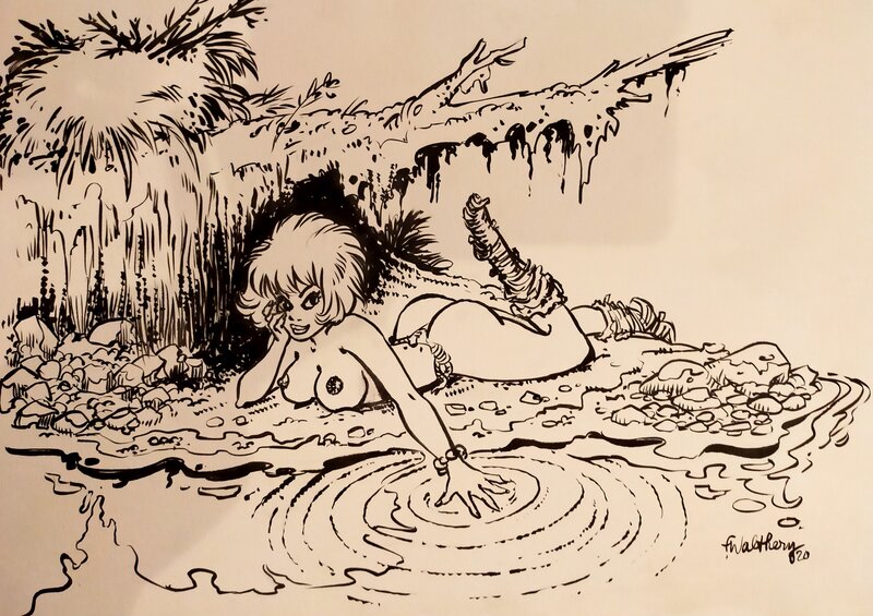 Natacha allongée par François Walthéry - Illustration originale