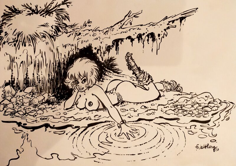 Natacha allongée by François Walthéry - Original Illustration