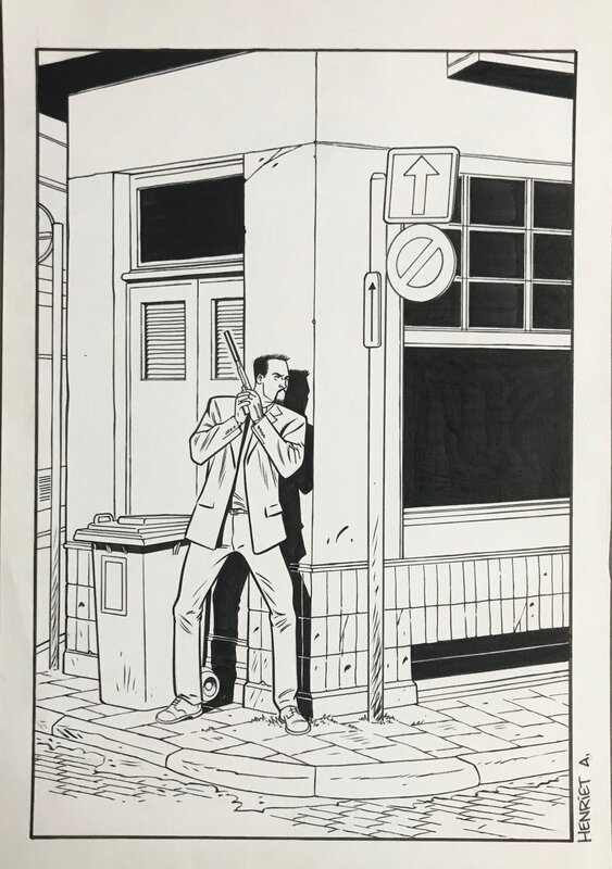 Alain Henriet, John Doe ! - coin de rue ex libris - Illustration originale