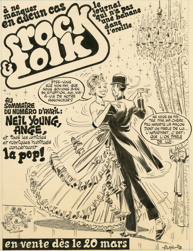 Alexis, Gotlib, Publicité Rock & Folk - Original Illustration