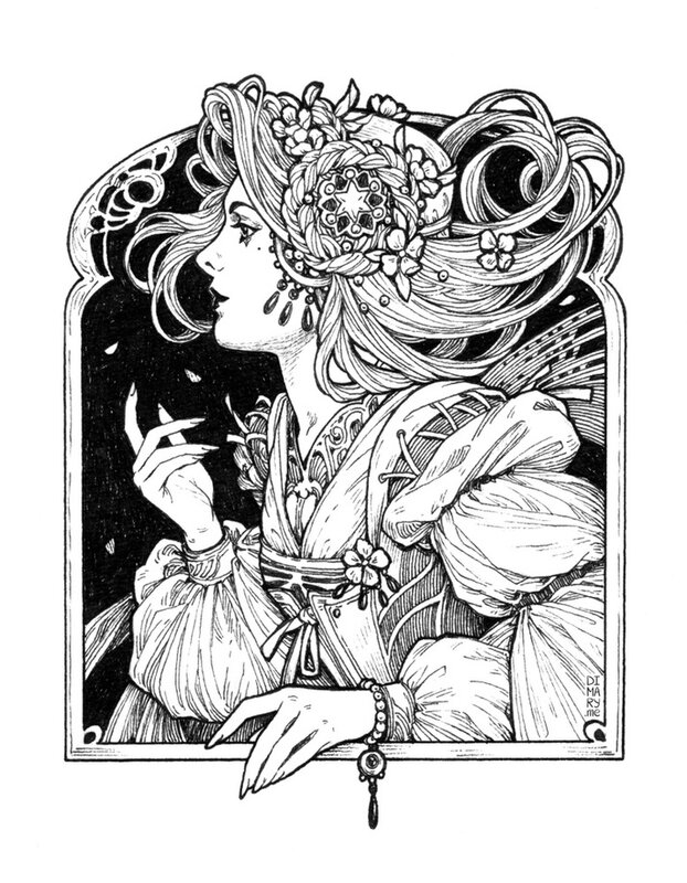 Maria Dimova, La fée aux cheveux bleus - Illustration originale