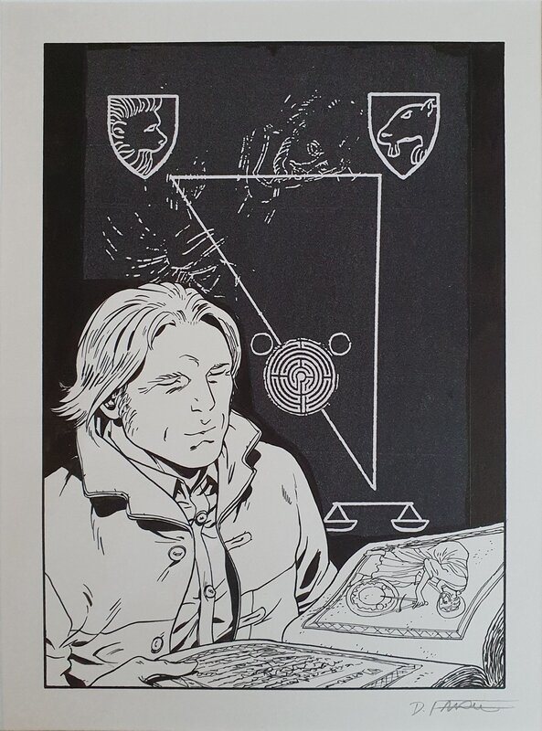 Denis Falque, Le Triangle secret - Ex libris - Illustration originale