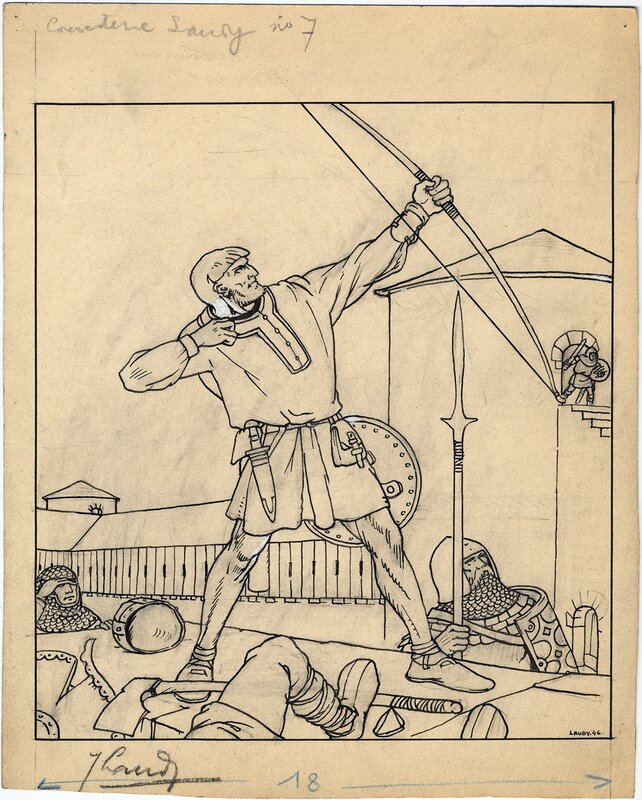 Jacques Laudy, Les 4 Fils Aymon couverture journal Tintin 1946 no. 7 - Planche originale