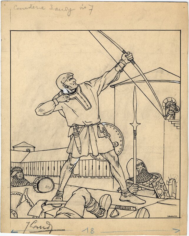 Jacques Laudy, Les 4 Fils Aymon couverture journal Tintin 1946 no. 7 - Planche originale