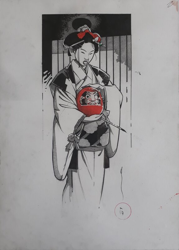 Geisha au daruma par Michetz - Illustration originale