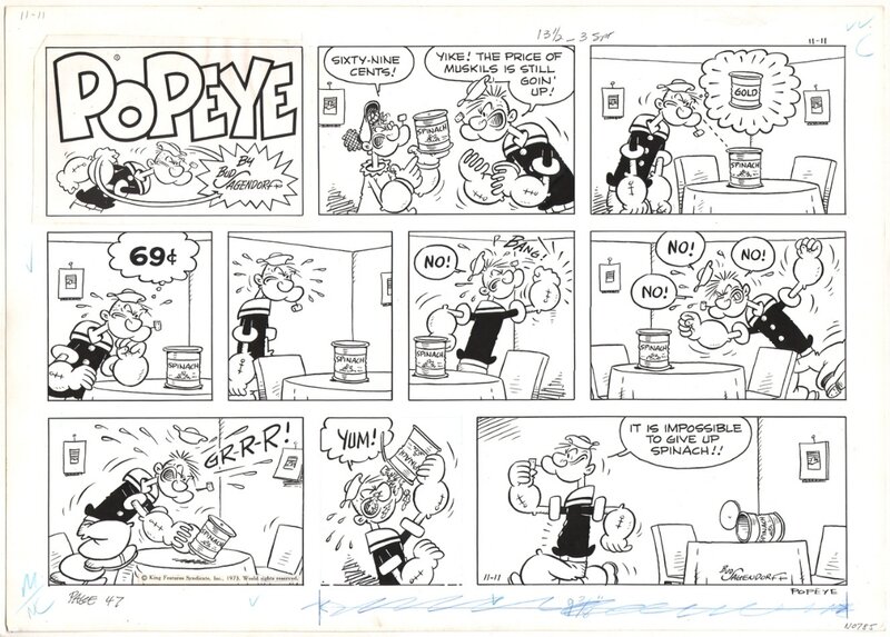 Sagendorf: POPEYE SUNDAY (11/11/73) - Planche originale