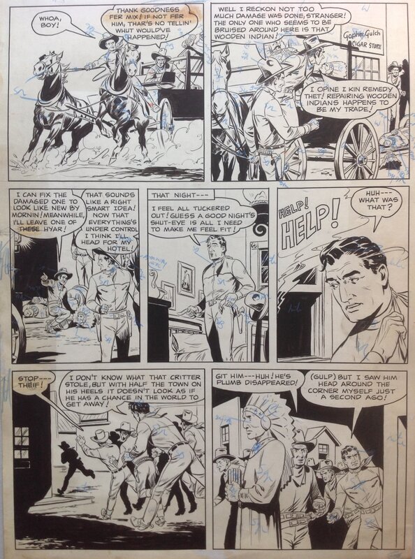 En vente - Fawcett Publication , TOM MIX 25 , Planche Originale 2 (3) Cow Boy Western ,Bd Comics U.s 1949 - Planche originale