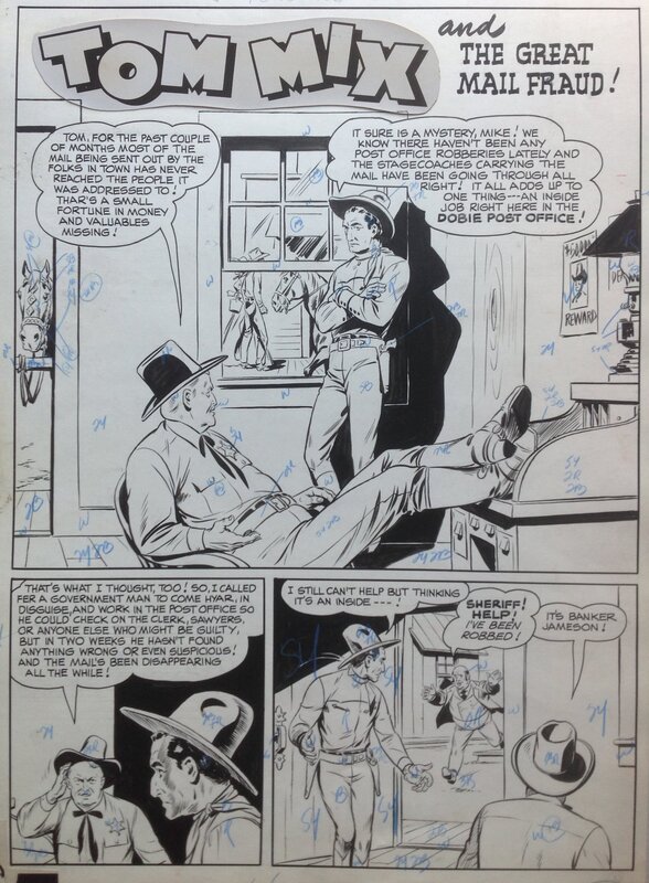 For sale - Fawcett Publication , TOM MIX 27 , Planche Originale 1 (2) Cow Boy Western ,Bd Comics U.s 1949 by Fawcett - Comic Strip