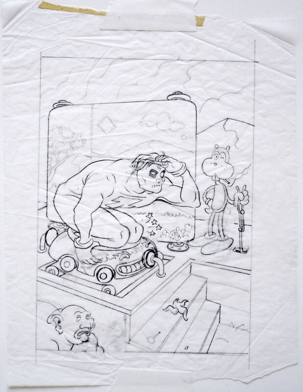 Madman card sketch featuring Frank and Manhog - Jim Woodring - Original art
