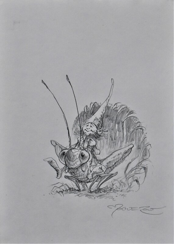 Pascal Moguérou, Petit lutin sur sa sauterelle - Original art