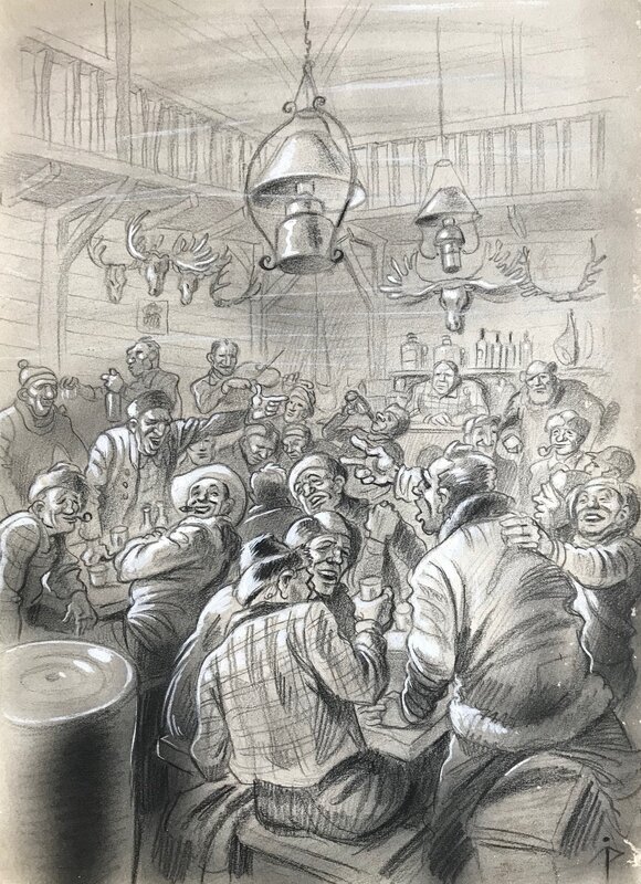 Scène de bar par René Pellos - Illustration originale