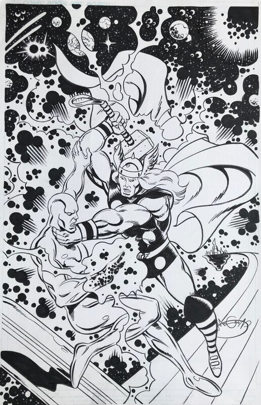 Chris Malgrain, Thor et le Surfer d'argent - Original Illustration